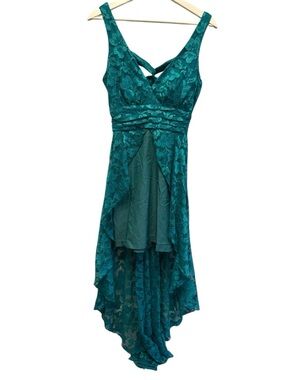 💚 Coqueta International Emerald Green Lace High-Low Dress (Size M)